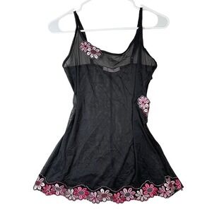 Y2k Victorias Secret Black mesh cami womens xs pink floral embroidery lace trim